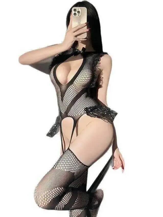 Fishing Socks - Seksi Dantel Trim Balık Ağı Bodystocking