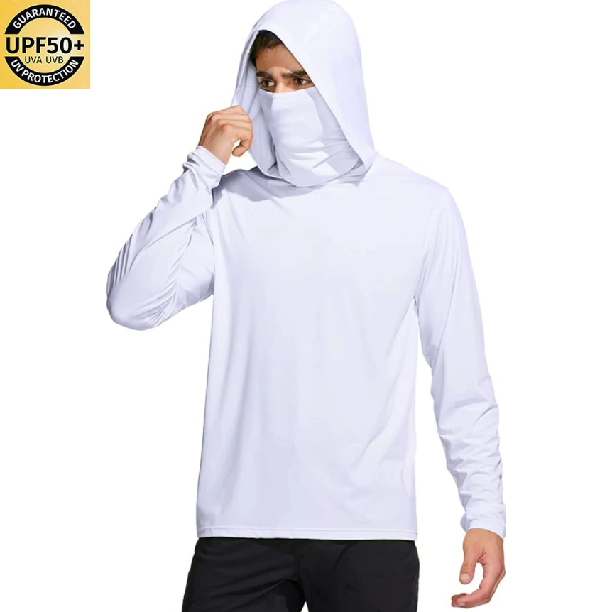 Fishing Mask Sun Protection - Erkek Düz Renk Kapüşonlu Balıkçı Gömleği,